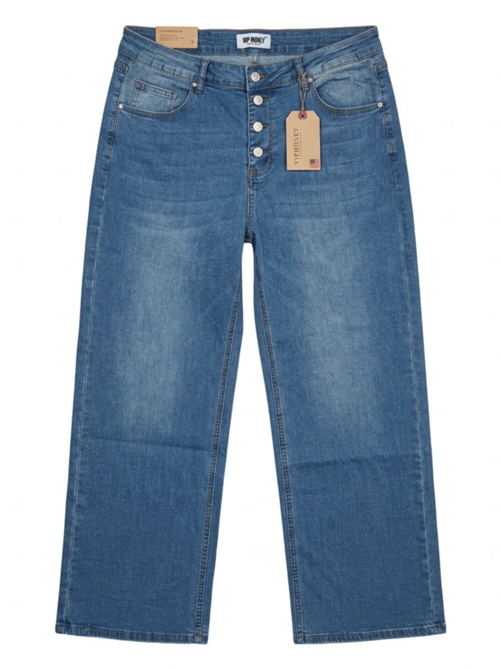 VIP Honey Blue Straight Leg Jeans Womens 2XL Button Fly Stretch High Rise Denim